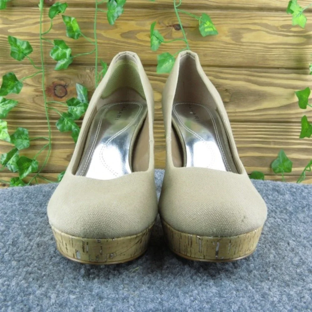 Tahari Sophia‎ Women Platform Heel Shoes Brown Fabric Size 8.5 Medium